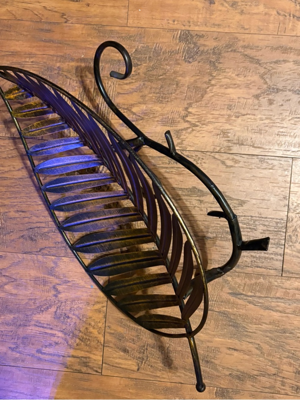 21’ Wrought iron palm leaf fruit basket 4’pedestal brushed bronze home decor